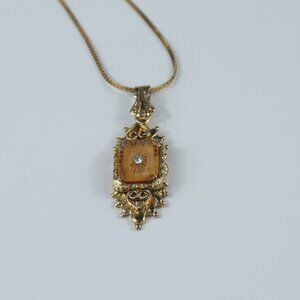 Art Deco Camphor Glass Pendant Necklace | 1920s Vintage | Gold Tone